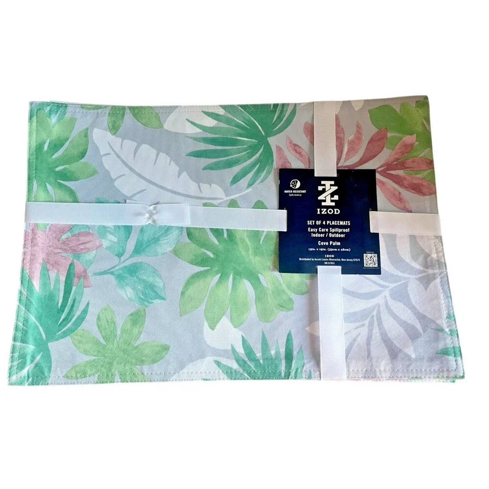 Izod Placemats Floral Cove Palm Indoor Outdoor Set of 4 Reversible Summer 13x19